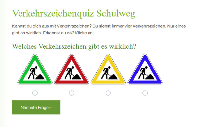 Mein Schulweg Klasse 1 Portal Online Lernen Verkehrszeichenquiz