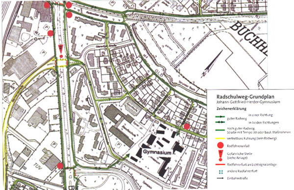 Radschulweg Radschulwegplan Gefahren Sekundarstufe Verkehrserziehung Mobilitaetsbildung